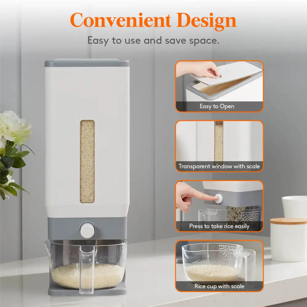 Lifewit Rice Dispenser Container 25.4 Lbs, Cereal Grain Dispenser Storage Container