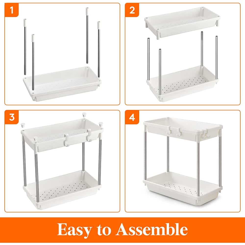 Lifewit Under Sink Shelves Organizer Rack, 2 Tier with 4 Hooks