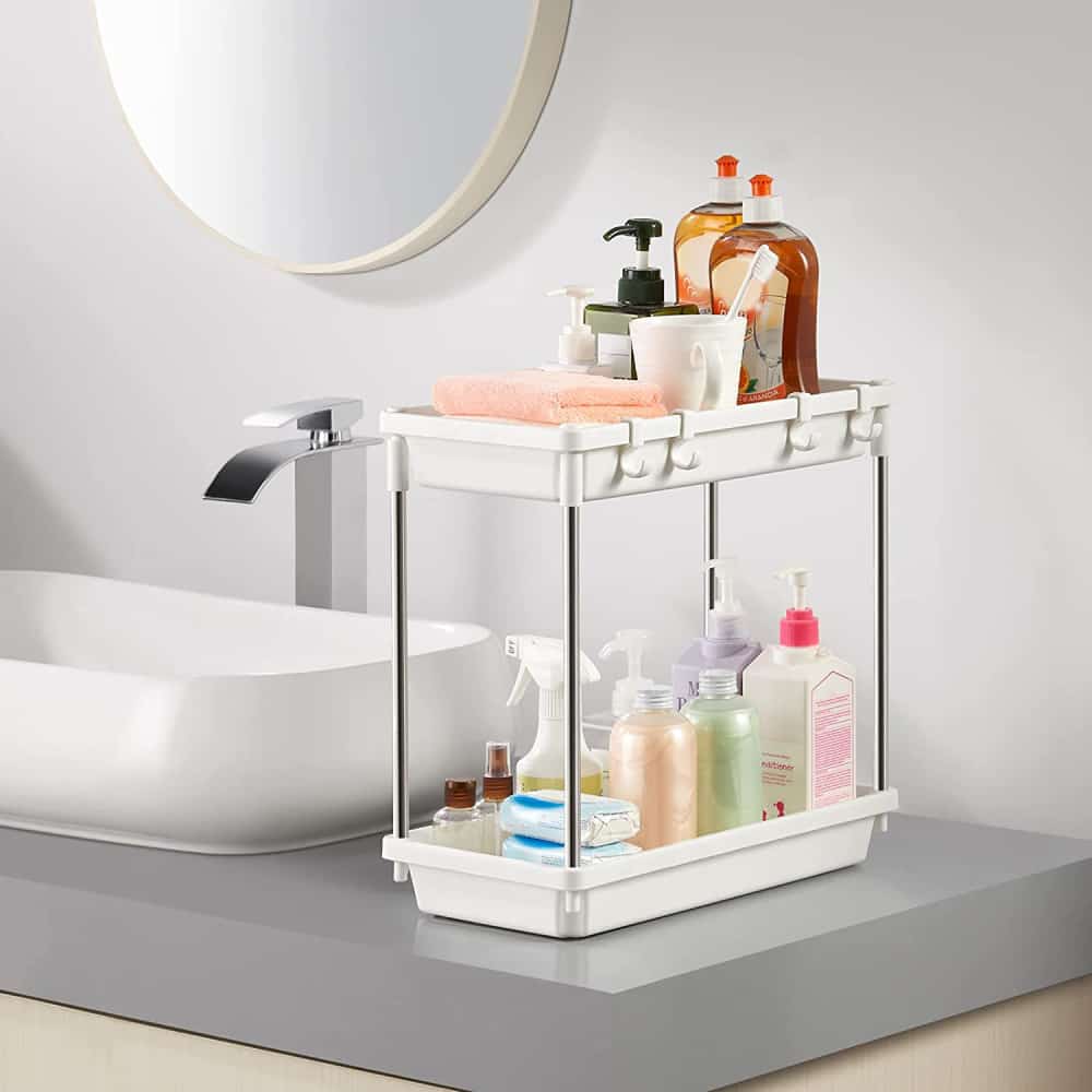 Lifewit Under Sink Shelves Organizer Rack, 2 Tier with 4 Hooks