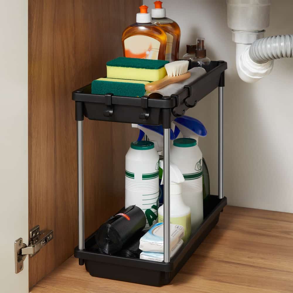 Lifewit Under Sink Shelves Organizer Rack, 2 Tier with 4 Hooks