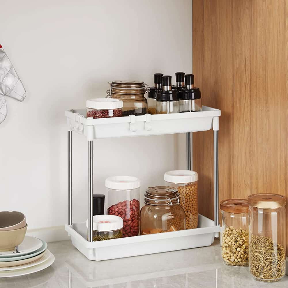 Lifewit Under Sink Shelves Organizer Rack, 2 Tier with 4 Hooks
